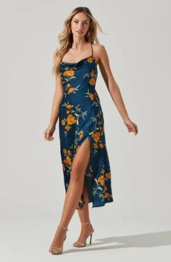 Gaia Floral Midi Dress -Outlet Cozi Luxe Store ACDR100133D DARKTEAL GOLDFRL 2