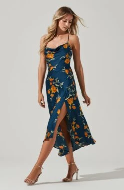 Gaia Floral Midi Dress -Outlet Cozi Luxe Store ACDR100133D DARKTEAL GOLDFRL 3