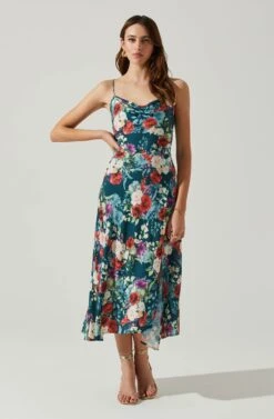 Gaia Floral Midi Dress -Outlet Cozi Luxe Store ACDR100133D GREENREDFLORAL 1