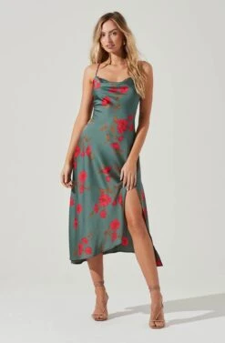 Gaia Floral Midi Dress -Outlet Cozi Luxe Store ACDR100133D TEAL RASPBERRYFLORAL 1
