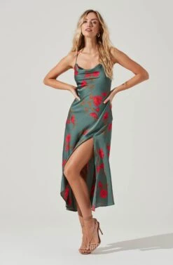 Gaia Floral Midi Dress -Outlet Cozi Luxe Store ACDR100133D TEAL RASPBERRYFLORAL 2