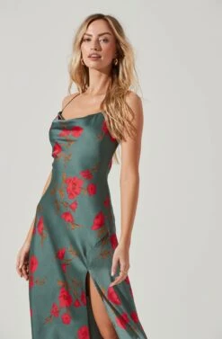 Gaia Floral Midi Dress -Outlet Cozi Luxe Store ACDR100133D TEAL RASPBERRYFLORAL 4