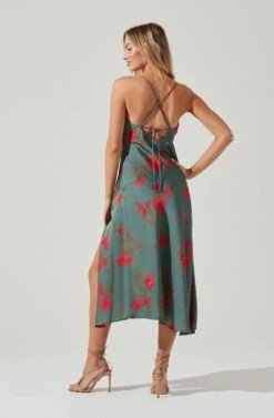 Gaia Floral Midi Dress -Outlet Cozi Luxe Store ACDR100133D TEAL RASPBERRYFLORAL 5