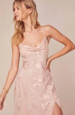 Gaia Floral Jacquard Midi Dress -Outlet Cozi Luxe Store ACDR100133F BLUSH FLORAL JACQUARD 4