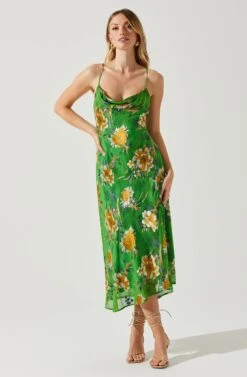 Gaia Floral Burnout Midi Dress -Outlet Cozi Luxe Store ACDR100133F GREENPINKFLORAL 2