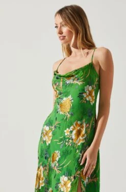 Gaia Floral Burnout Midi Dress -Outlet Cozi Luxe Store ACDR100133F GREENPINKFLORAL 4