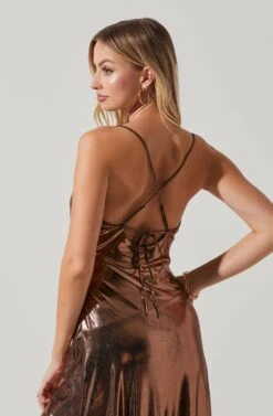 Gaia Metallic Midi Dress 12 Gaia Metallic Midi Dress -Outlet Cozi Luxe Store ACDR100133K BRONZE 5