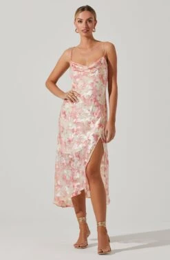 Gaia Floral Burnout Midi Dress -Outlet Cozi Luxe Store ACDR100133SB PINKBURNOUT 1