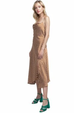 Cowl Strappy Dress -Outlet Cozi Luxe Store ACDR100133 CARAMEL DOT 02