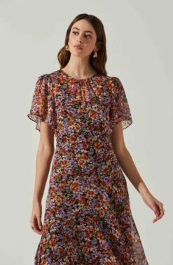 Mirella Floral Midi Dress -Outlet Cozi Luxe Store ACDR100436DS ORANGEPURPLEFLORAL 3