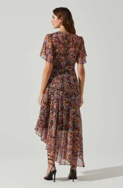 Mirella Floral Midi Dress -Outlet Cozi Luxe Store ACDR100436DS ORANGEPURPLEFLORAL 6