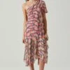 Santorini One Shoulder Midi Dress -Outlet Cozi Luxe Store ACDR100550C PINKBLACKFLORAL 1