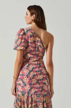 Santorini One Shoulder Midi Dress -Outlet Cozi Luxe Store ACDR100550C PINKBLACKFLORAL 5