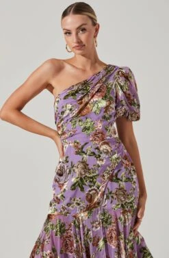 Santorini Floral One Shoulder Midi Dress -Outlet Cozi Luxe Store ACDR100550SB LILACMULTIFLORAL 3