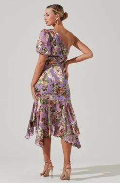 Santorini Floral One Shoulder Midi Dress -Outlet Cozi Luxe Store ACDR100550SB LILACMULTIFLORAL 5