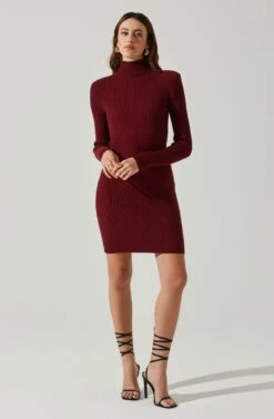 Gwendolyn Turtleneck Sweater Mini Dress -Outlet Cozi Luxe Store ACDR100970SH WINE 2