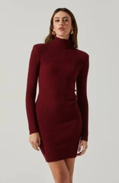 Gwendolyn Turtleneck Sweater Mini Dress -Outlet Cozi Luxe Store ACDR100970SH WINE 4