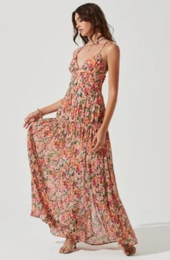 Tropics Plunge Neck Pleated Open Back Maxi Dress -Outlet Cozi Luxe Store ACDR101168 PEACHFUCHSIAFLORAL 0679 e81d9d3b e0a0 48ff 9860 1b196378c555