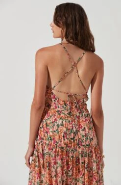 Tropics Plunge Neck Pleated Open Back Maxi Dress -Outlet Cozi Luxe Store ACDR101168 PEACHFUCHSIAFLORAL 0702 b41a93db 5cf2 4284 b2cd d12d8b4847f2