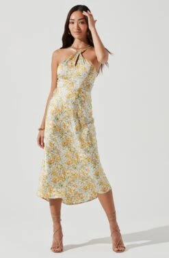 Sandrine Floral Halter Midi Dress -Outlet Cozi Luxe Store ACDR101203B CREAMYELLOWFLORAL 0111