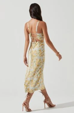 Sandrine Floral Halter Midi Dress -Outlet Cozi Luxe Store ACDR101203B CREAMYELLOWFLORAL 0125