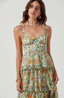 Midsummer Floral Tiered Maxi Dress -Outlet Cozi Luxe Store ACDR101226B GREENORANGEMULTIFLORAL 0715