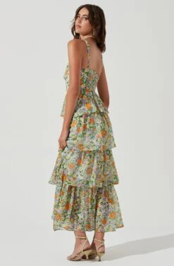 Midsummer Floral Tiered Maxi Dress -Outlet Cozi Luxe Store ACDR101226B GREENORANGEMULTIFLORAL 0736