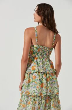 Midsummer Floral Tiered Maxi Dress -Outlet Cozi Luxe Store ACDR101226B GREENORANGEMULTIFLORAL 0739