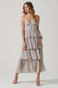 Midsummer Floral Tiered Maxi Dress -Outlet Cozi Luxe Store ACDR101226B LAVENDERYELLOWFLR 2