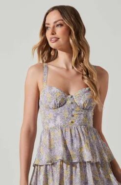 Midsummer Floral Tiered Maxi Dress -Outlet Cozi Luxe Store ACDR101226B LAVENDERYELLOWFLR 4
