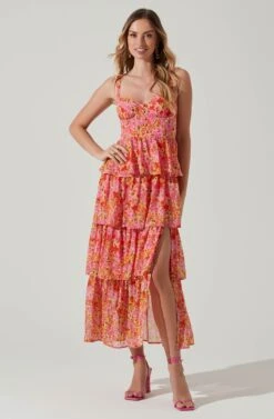 Midsummer Floral Tiered Maxi Dress -Outlet Cozi Luxe Store ACDR101226B MAGENTAYELLOWFLRL 1