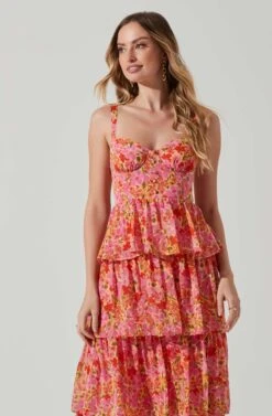 Midsummer Floral Tiered Maxi Dress -Outlet Cozi Luxe Store ACDR101226B MAGENTAYELLOWFLRL 3