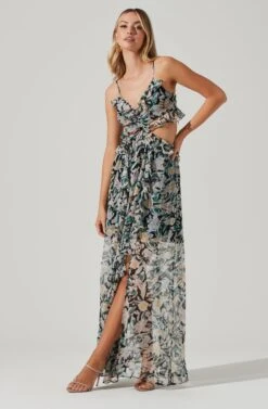 Palace Floral Cutout Ruffle Maxi Dress 16 Palace Floral Cutout Ruffle Maxi Dress -Outlet Cozi Luxe Store ACDR101252 BLACKMULTIFLORAL 04191