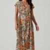 Miranda Floral Print Midi Dress -Outlet Cozi Luxe Store ACDR101340B ORANGEBLACKFLORAL 1