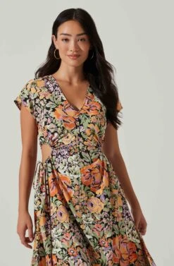 Miranda Floral Print Midi Dress 8 Miranda Floral Print Midi Dress -Outlet Cozi Luxe Store ACDR101340B ORANGEBLACKFLORAL 2