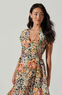 Miranda Floral Print Midi Dress 9 Miranda Floral Print Midi Dress -Outlet Cozi Luxe Store ACDR101340B ORANGEBLACKFLORAL 3