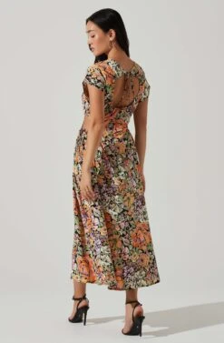 Miranda Floral Print Midi Dress 11 Miranda Floral Print Midi Dress -Outlet Cozi Luxe Store ACDR101340B ORANGEBLACKFLORAL 5