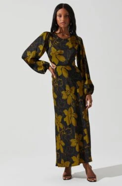 Quinn Floral Cutout Midi Dress 17 Quinn Floral Cutout Midi Dress -Outlet Cozi Luxe Store ACDR101358 BLACKMUSTARDFLORAL 2