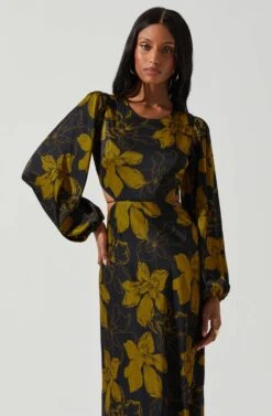 Quinn Floral Cutout Midi Dress 18 Quinn Floral Cutout Midi Dress -Outlet Cozi Luxe Store ACDR101358 BLACKMUSTARDFLORAL 4