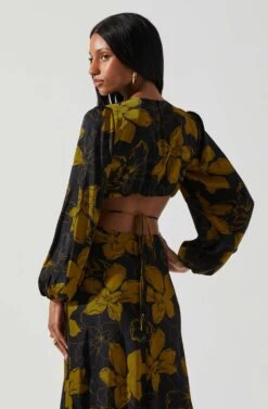 Quinn Floral Cutout Midi Dress 19 Quinn Floral Cutout Midi Dress -Outlet Cozi Luxe Store ACDR101358 BLACKMUSTARDFLORAL 6