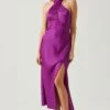 Marissa Satin Halter Neck Midi Dress -Outlet Cozi Luxe Store ACDR101373S MAGENTA 1