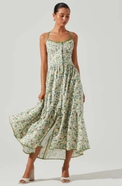 Yamila Floral Eyelet Midi Dress -Outlet Cozi Luxe Store ACDR101467 OLIVEYELLOWFLORAL 2