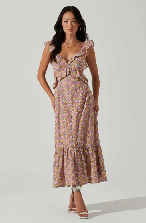 Olivette Floral Ruffle Midi Dress -Outlet Cozi Luxe Store ACDR101511 PINKYELLOWFLORAL 1