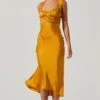 Enola Satin Smocked Midi Dress -Outlet Cozi Luxe Store ACDR101521 MUSTARD 1