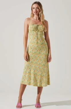 Maritza Floral Smocked Midi Dress -Outlet Cozi Luxe Store ACDR101529 YELLOWGREENDITSY 1