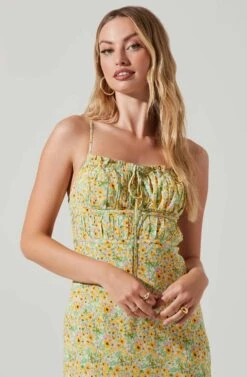 Maritza Floral Smocked Midi Dress -Outlet Cozi Luxe Store ACDR101529 YELLOWGREENDITSY 2