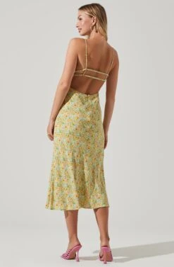 Maritza Floral Smocked Midi Dress -Outlet Cozi Luxe Store ACDR101529 YELLOWGREENDITSY 4