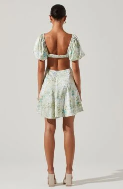 Clarita Floral Cutout Puff Sleeve Mini Dress -Outlet Cozi Luxe Store ACDR101536 GREENBLUEFLORAL 4