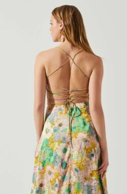 Gala Bustier Cross Strap Midi Dress 26 Gala Bustier Cross Strap Midi Dress -Outlet Cozi Luxe Store ACDR101545 CORALYELLOWFLORAL 5