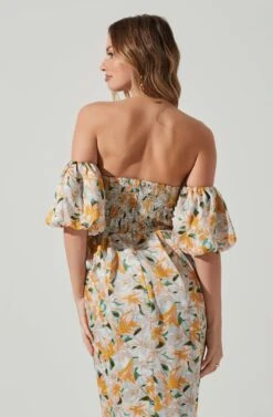 Zurina Floral Off Shoulder Midi Dress -Outlet Cozi Luxe Store ACDR101549 BLUEAPRICOTFLORAL 2